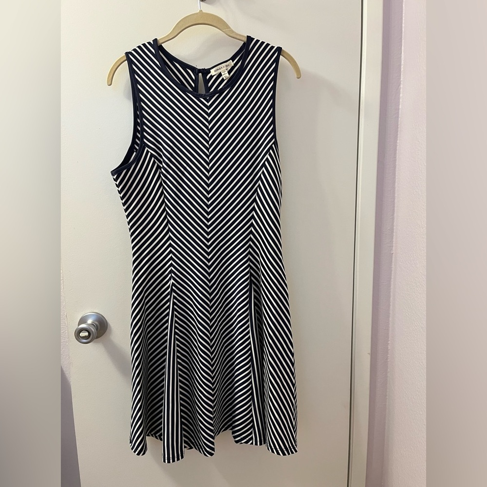 Sophia + Zeke Navy Blue Striped A-Line Dress EUC Size XL - Picture 5 of 9